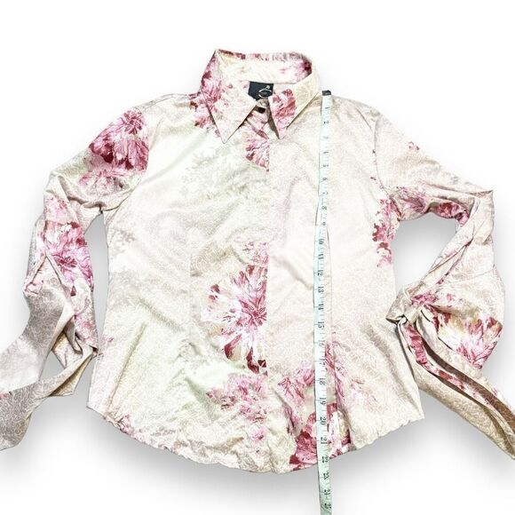 Just Cavalli Pink Green Floral Printed Satin Button Down Shirt Blouse Size 42 - Picture 11 of 11